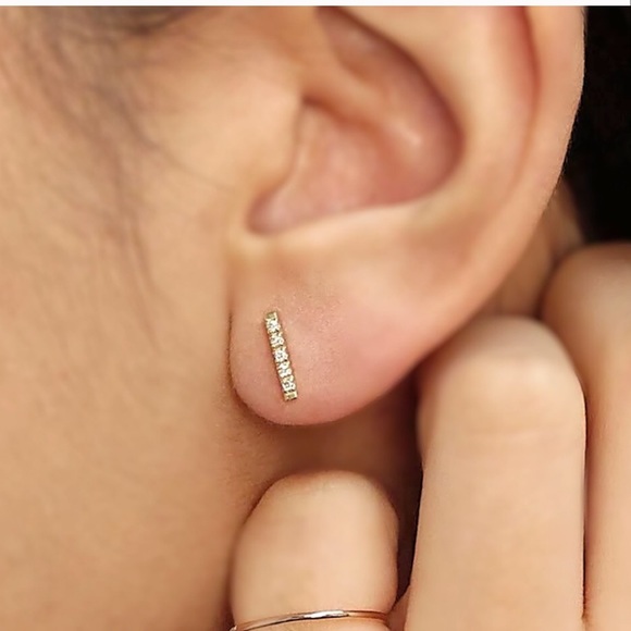 Lab Diamond 14K Solid Gold Push Back Stud Earrings - Picture 2 of 6